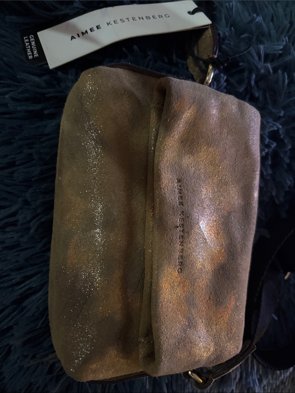 Aimee Kestenberg Bronze Suede Crossbody Bag with Metallic Accents